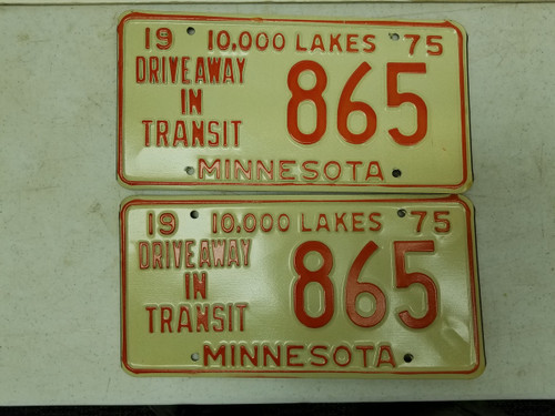 1975 Minnesota Driveway In Transit 10,000 Lakes Plate 865 Pair