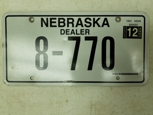 2012 Nebraska Dealer License Plate 8-770