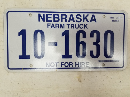 Nebraska Not For Hire Farm Truck License Plate 10-1630