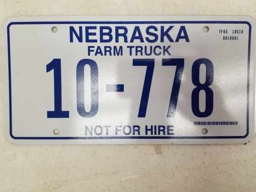 Nebraska Not For Hire Farm Truck License Plate 10-778