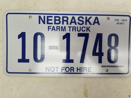 Nebraska Not For Hire Farm Truck License Plate 10-1748
