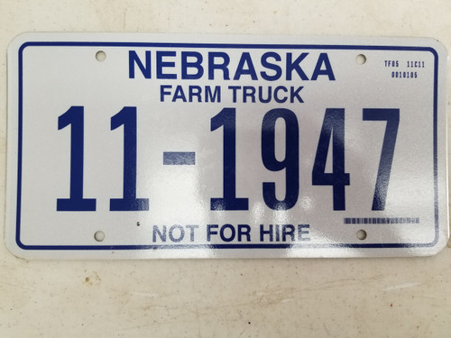 Nebraska Not For Hire Farm Truck License Plate 11-1947