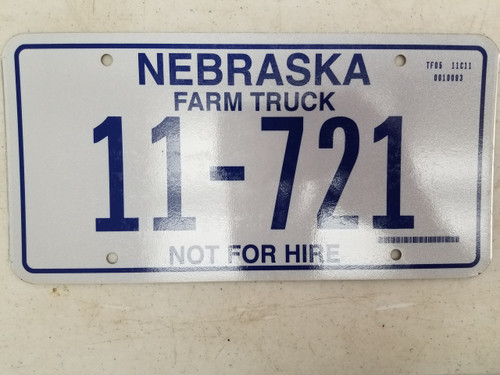 Nebraska Not For Hire Farm Truck License Plate 11-721