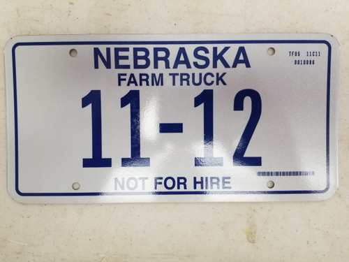 Nebraska Not For Hire Farm Truck License Plate 11-12