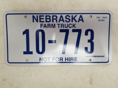Nebraska Not For Hire Farm Truck License Plate 10-773