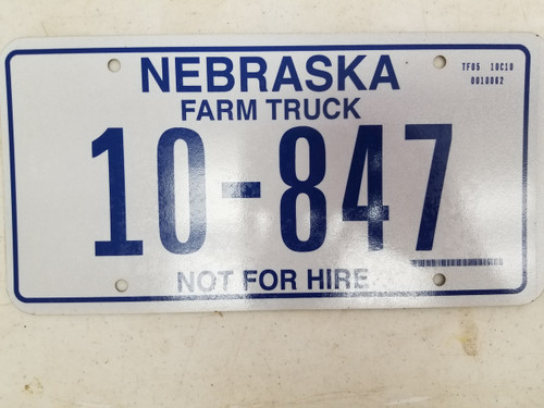 Nebraska Not For Hire Farm Truck License Plate 10-847