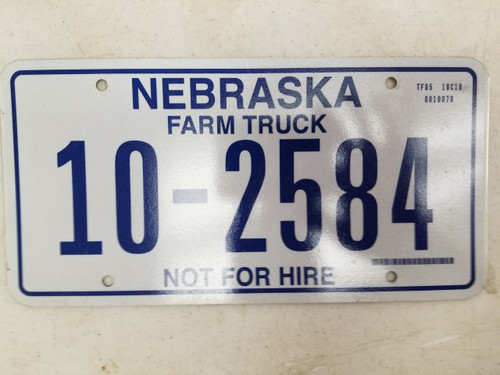Nebraska Not For Hire Farm Truck License Plate 10-2584