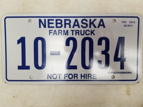 Nebraska Not For Hire Farm Truck License Plate 10-2034