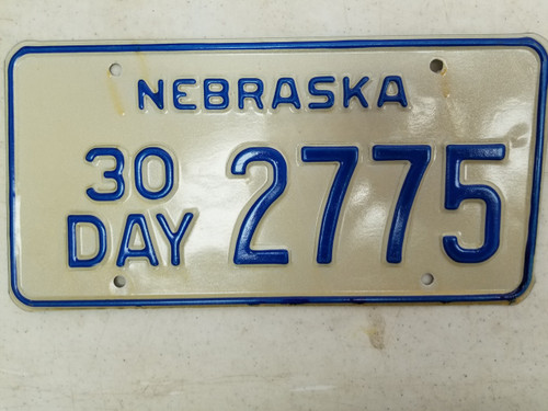 Nebraska 30 Day License Plate 2775