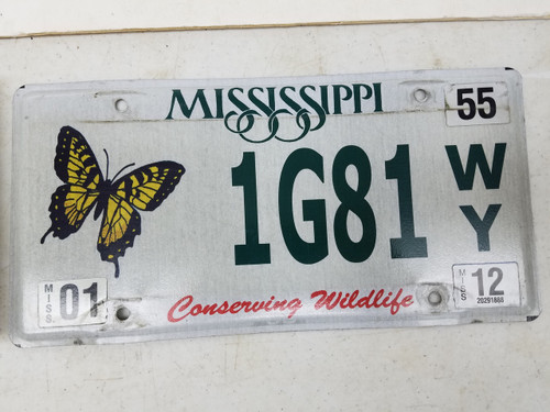 2012 Mississippi Conserving Wildlife Butterfly License Plate 1G81
