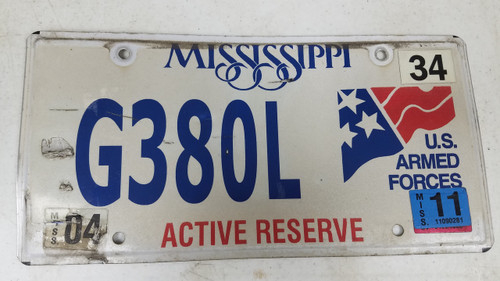 2011 Mississippi U.S. Armed Forces Active Reserve American Flag License Plate G380L