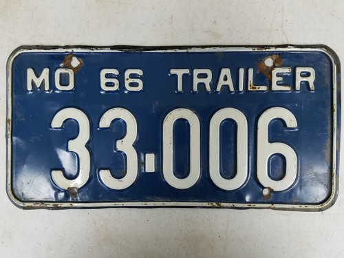 1966 Missouri Trailer License Plate 33-006