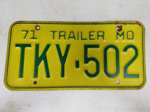 1971 Missouri Trailer License Plate TKY-502