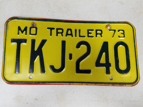 1973 Missouri Trailer License Plate TKJ-240