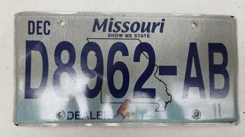 2011 MISSOURI Show Me State Dealer License Plate D8962-AB Blue Bird