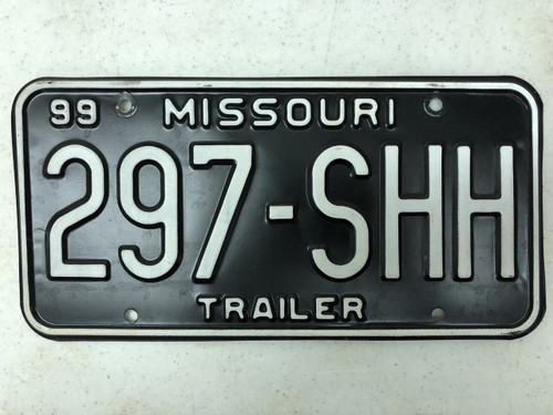 1999 MISSOURI Trailer License Plate 297-SHH Shh Quiet
