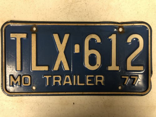 1977 MISSOURI Trailer License Plate TLX-612
