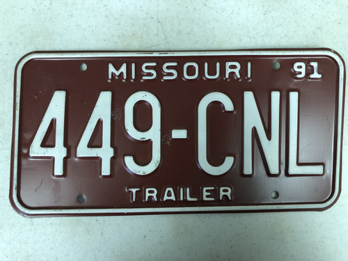 1991 MISSOURI Trailer License Plate 449-CNL cetified nurse leader