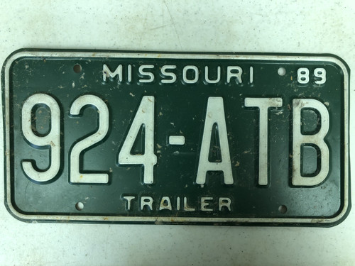 1989 MISSOURI Trailer License Plate 924-ATB