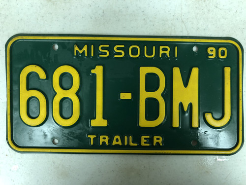 1990 MISSOURI Trailer License Plate 681-BMJ
