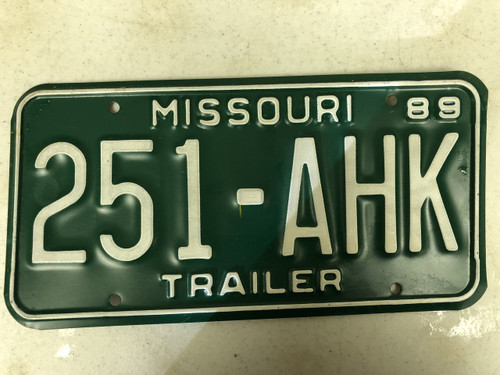 1989 MISSOURI Trailer License Plate 251-AHK