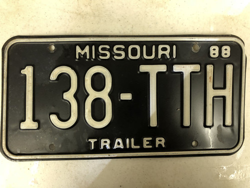 1988 MISSOURI Trailer License Plate 138-TTH