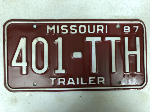 1987 MISSOURI Trailer License Plate 401-TTH