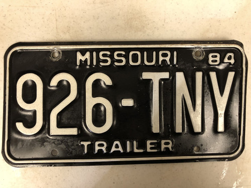 1984 MISSOURI Trailer License Plate 926-TNY Tiny