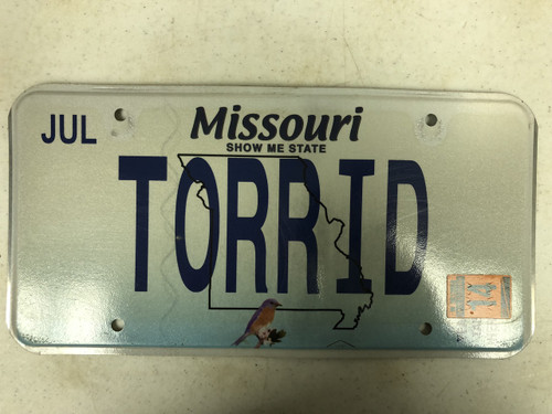 2014 Sideways Tag MISSOURI Show-Me State License Plate TORRID Bluebird Bird
