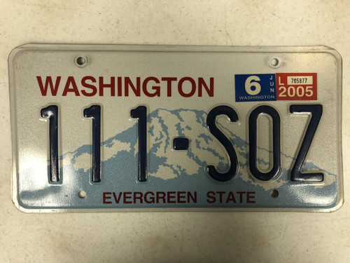 2005 Tag WASHINGTON Evergreen State License Plate 111-SOZ Mountain