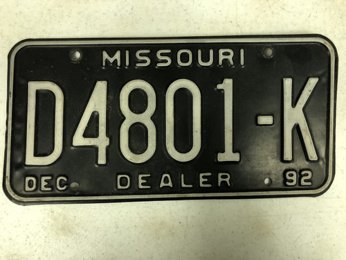 1992 MISSOURI Dealer License Plate D4801-K 801k