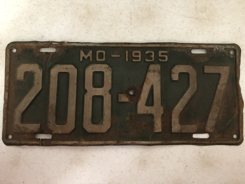 DMV Clear 1935 MISSOURI Passenger License Plate YOM Clear 208-427 MO
