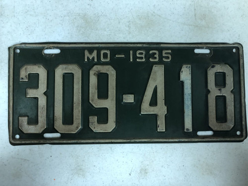 DMV Clear 1935 MISSOURI Passenger License Plate YOM Clear 309-418 MO