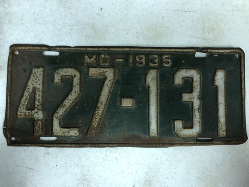DMV Clear 1935 MISSOURI Passenger License Plate YOM Clear 427-131 MO