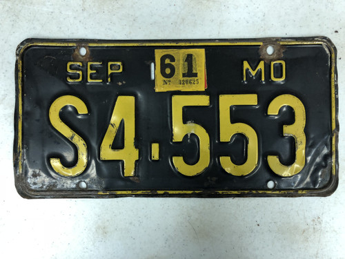 September 1956-1961 Tag MISSOURI Plate License Plate S4-553