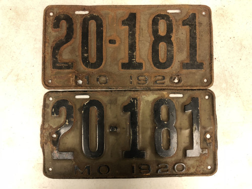 1920 MISSOURI License Plates 20-181 PAIR