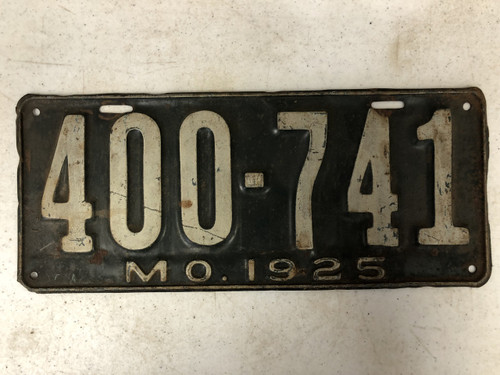 DMV Clear 1925 MISSOURI License Plate YOM Clear 400-741 MO