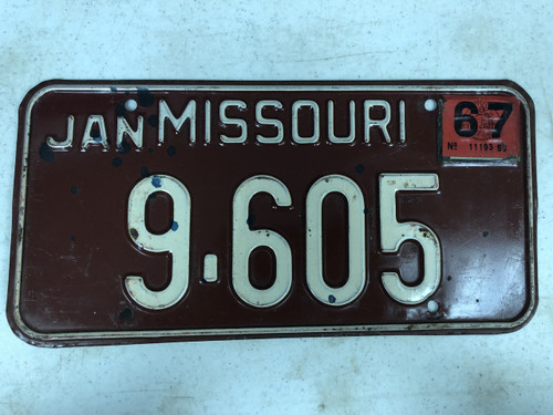 January 1967 MISSOURI License Plate 9-605