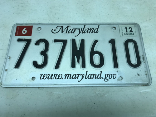 June 2012 , white Maryland License Plate 737M610.