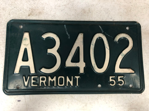 1955 VERMONT License Plate A3402