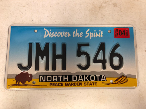 April 2013 NORTH DAKOTA Peace Garden State License Plate JMH-546 Buffalo Wheat