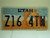 UTAH Life Elevated License Plate Z16 4TW