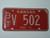 1974 KANSAS License Plate BT V 502