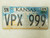 2008 Kansas Shawnee County License Plate VPX 999 Triple Nine
