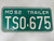 1962 Missouri Trailer License Plate TS0-675