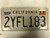 1992 Tag CALIFORNIA License Plate 2YFL183
