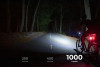 LED Headlamp 1000 Lumen, turned on in a dark environment at 1000 lumen
