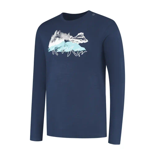Woolpan Endless Merino 195 Long Sleeve T-Shirt Mountains Dark Blue