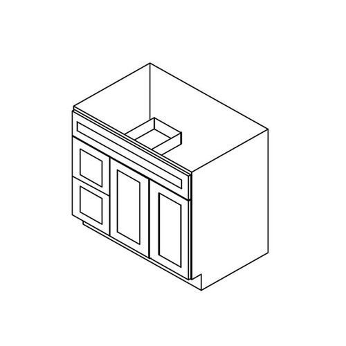 Vanity Sink Base 36"Wx21"Dx34.5"H 2 Left Drawers 2 Doors AB
