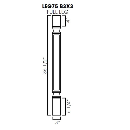 Full leg 3"Wx3"Dx36-1/2"H (trimmable). AR